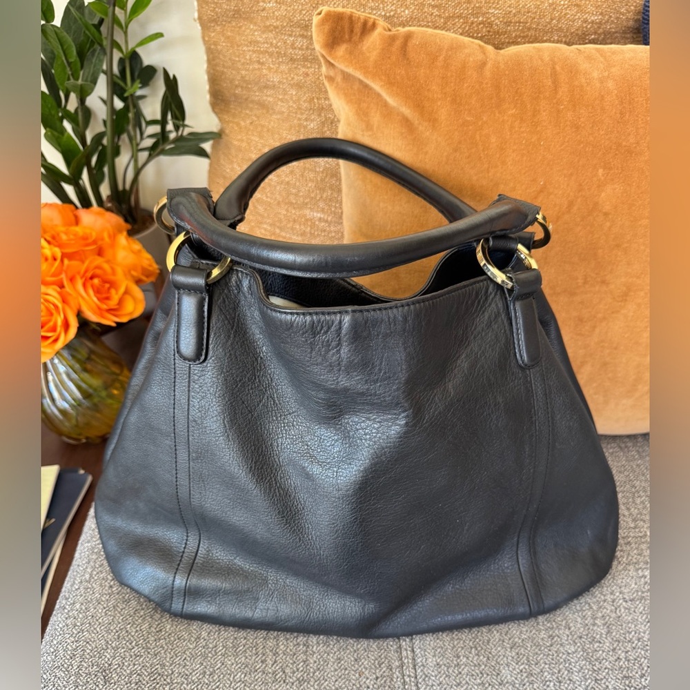 G.I.L.I. Large Black Leather Roma Hobo Shoulder Bag❤️ - Picture 11 of 13
